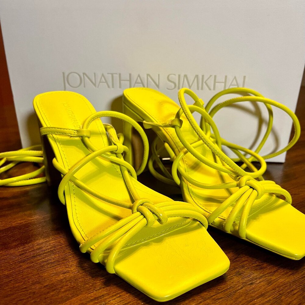 Brand New Jonathan Simkai Heeled Megan Ankle Wrap Sandals in Lime Green Size 5